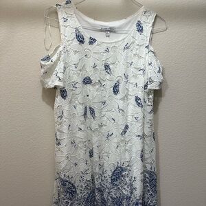 White and blue cold shoulder dress